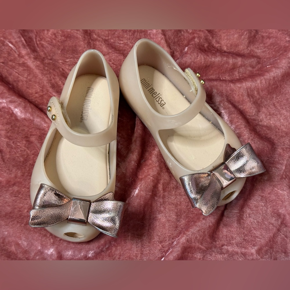 Mini Melissa Ultragirl make a wish flats Celebration rose gold bows